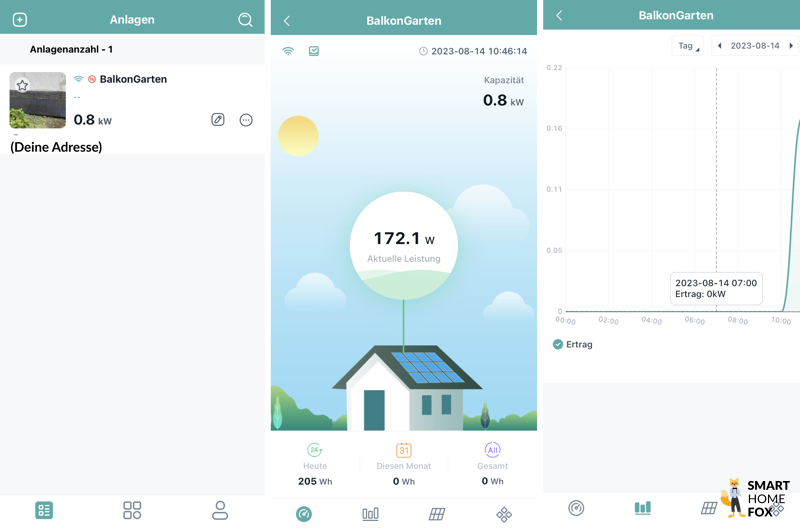 Drei Screenshots aus der Hoymiles App